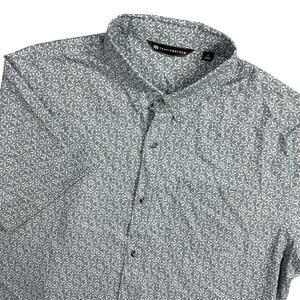 TravisMathew Men XL Mint Green Blue White Floral Short Sleeve Button Down Shirt